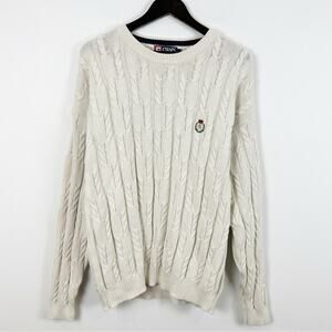 Chaps by Ralph Lauren Vintage Cream Crewneck Cable Knit Sweater Size Large